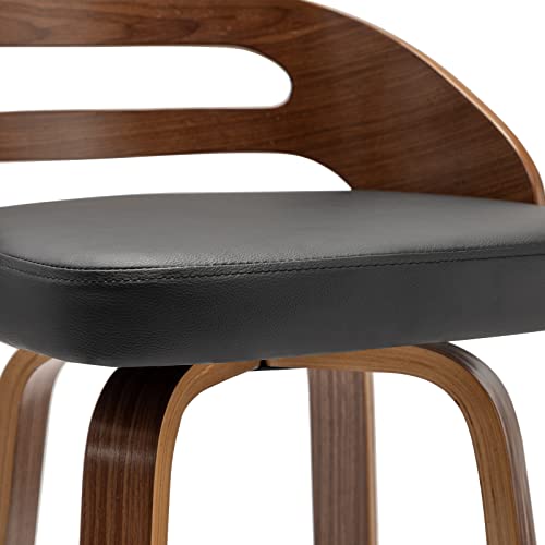 Bar Stools Set of 2, Swivel Bar Height Stools with Low Back, Wood Bar Chairs with Soft Cushion Seat, 24.6-Inch Seat Height (Black-1, 26" Counter Height)