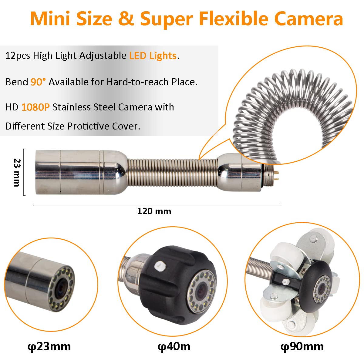 50M/165FT Pipe Inspection Camera Sewer Plumbing Drain Camera 9" LCD Screen Borescope Inspection Camera IP68 Waterproof DVR Record Video with Lights (16GB Card)