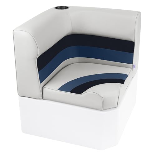 Wise 8WD100-1008 Deluxe Series 37" Pontoon Bench Seat Cushion Set (Base Required to Complete), White/Navy/Blue & 8WD110-204 Deluxe Series Pontoon Left Arm Rest, White