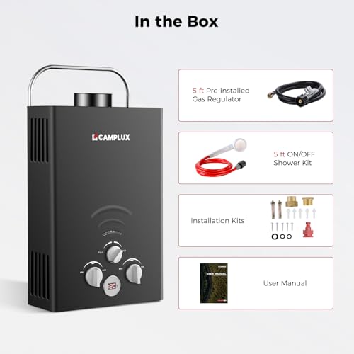 CAMPLUX 2.64 GPM Propane Portable Gas Water Heater, 68,000 BTU Outdoor Tankless Camping Water Heater with Digital Display, White