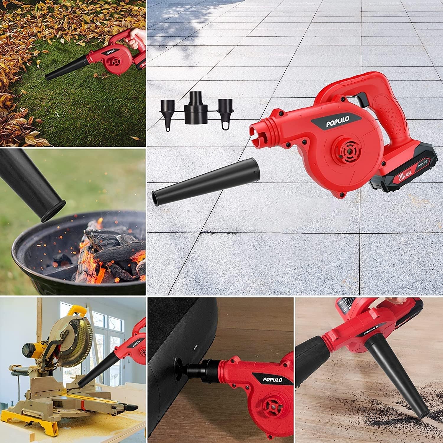 POPULO 20V Cordless Battery-Powered Leaf Blower, Lightweight and Compact Electric Blower with 2.0Ah Battery and Fast Charger Included, 150mph Wind Speed Air Blower for Lawn Care, Leaves, Snow Blowing&hellip;