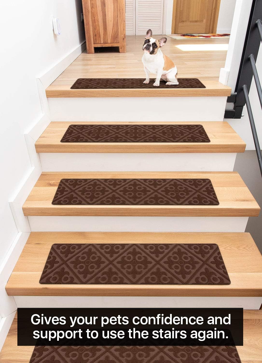 Carpet Stair Treads Non-Slip Brown Embossed &ndash; 8&rdquo;x30&rdquo; (15-Pack) Runners for Wooden Steps
