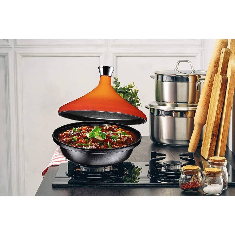 Cast Iron Moroccan Tagine Pot, Enameled Fire Red, 4 Quart, by Bruntmor