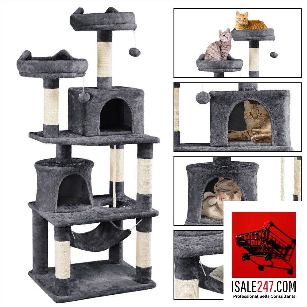 Smilemart 62.2x22 Double Condo Cat Tree and Scratching Post Tower Dark Gray
