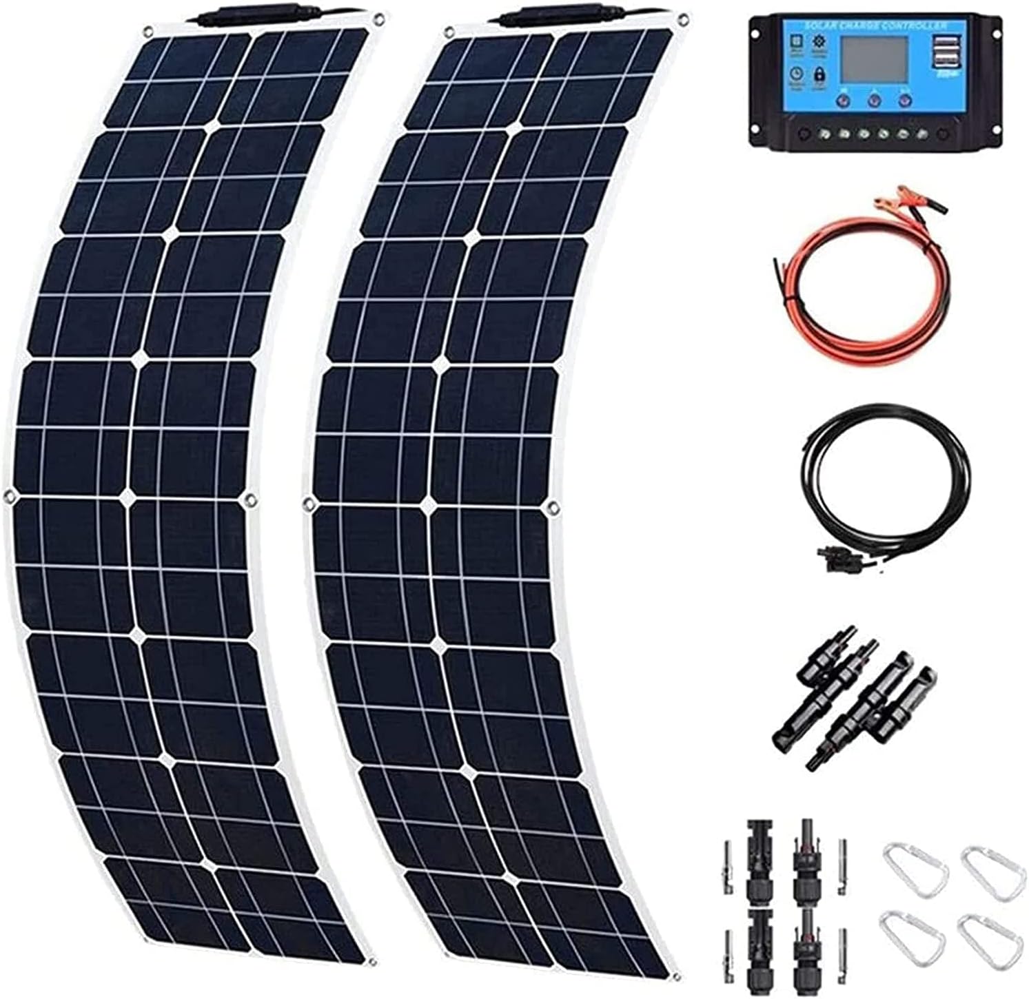 Solar Panel 600W 2X 300W PET Flexible Solar Panel Portable Mono Solar Battery Charger with Controller for Car Yacht Battery Boat,with 40A Controller …