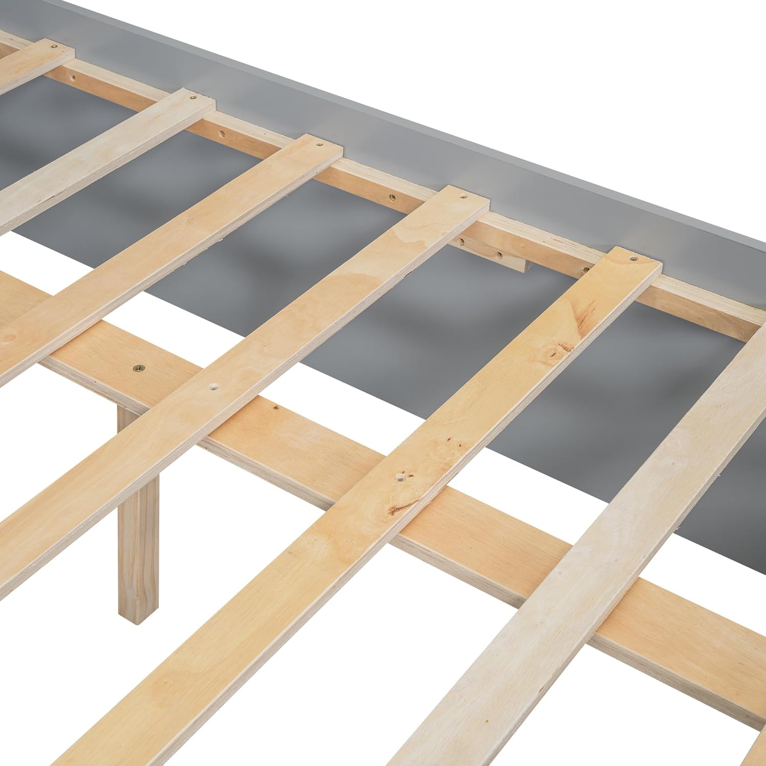 Queen Size Bed Frame, Wooden Platform Bedframe with Bookcase Headboard and 2 Storage Drawers, No Box Spring Needed, Gray