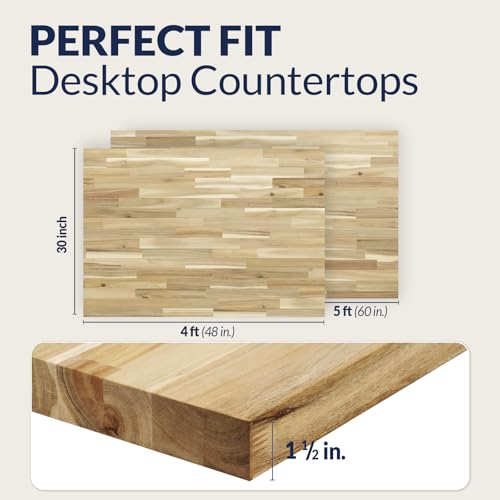 4ft L x 30in Acacia Butcher Block Table Top, Desktop, Unfinished Solid Wood Butcher Block Countertop for DIY Desktop/Coffee Table/Workbench, 1.5in Thick