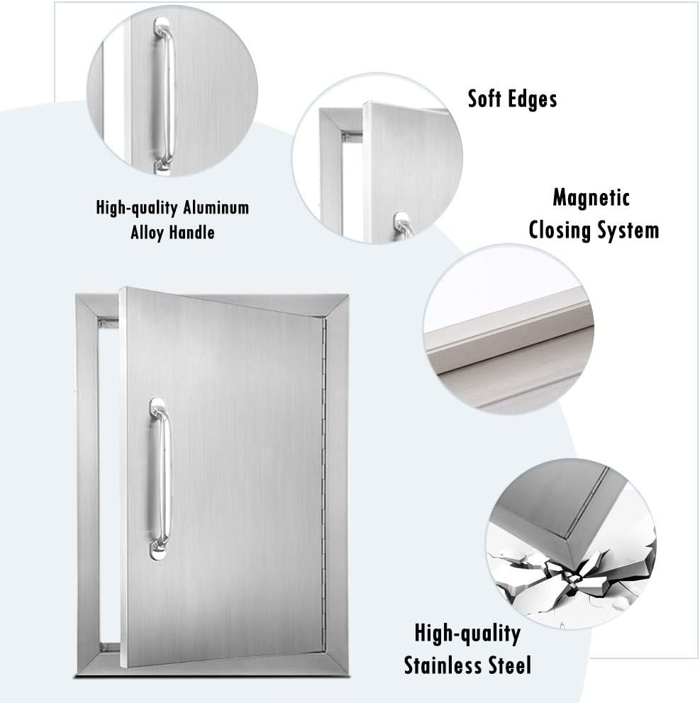 Karpevta Outdoor Kitchen Doors 14''W X 20''H Inch BBQ Access Door - Stainless Steel Single Wall Construction Vertical Door for Outdoor Kitchen Grilling Station or Commercial BBQ Island