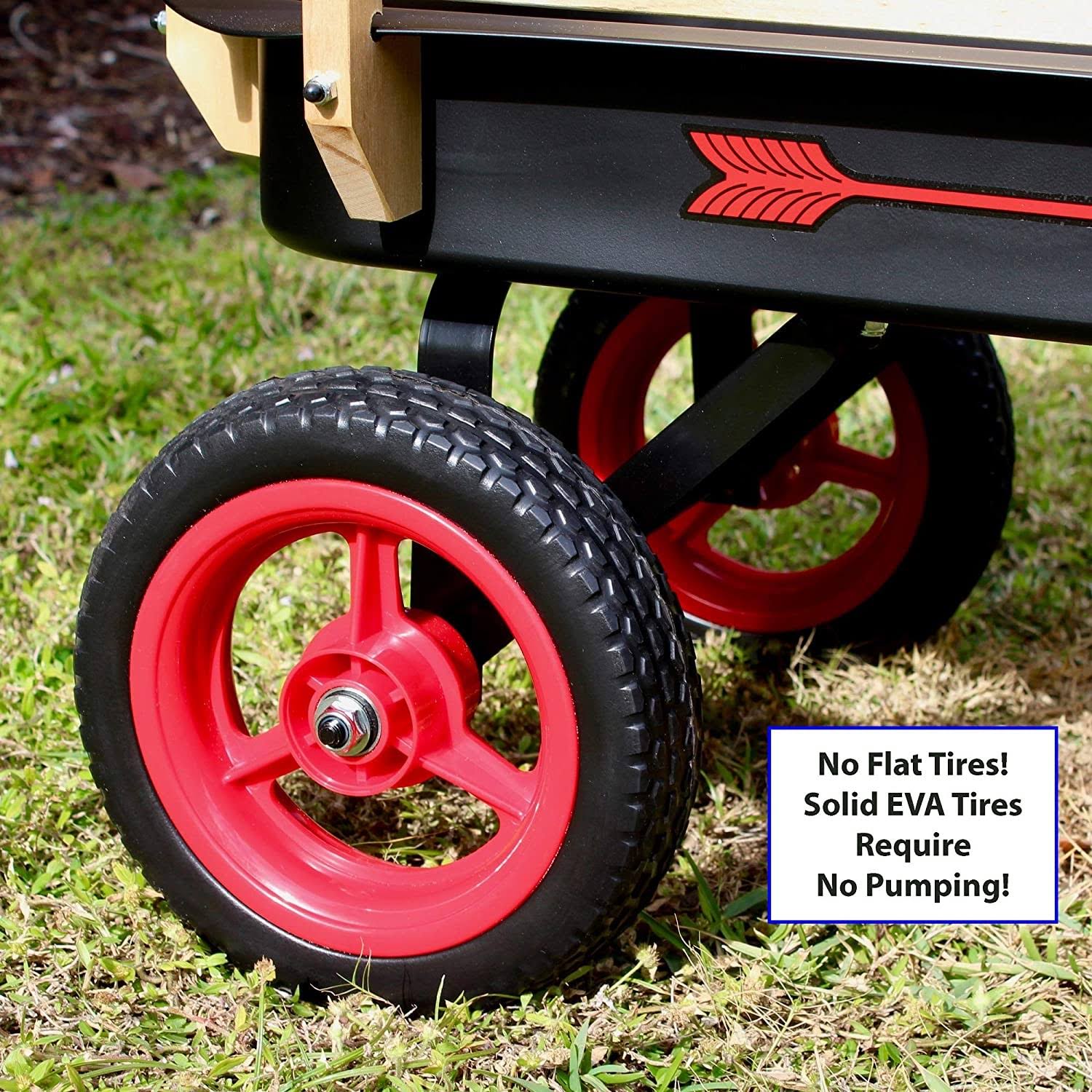 Flexible Flyer W-101 All Terrain Wood and Steel Wagon with Handle, Black and Red