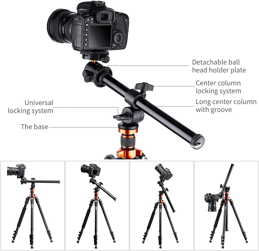 K&F Concept 78 inch DSLR Camera Tripods with Magnesium Alloy Rotatable Multi-Angle Center Column,Load Capacity up to 22lbs/10kg K234A7+BH-28L+Extension Arm Kits