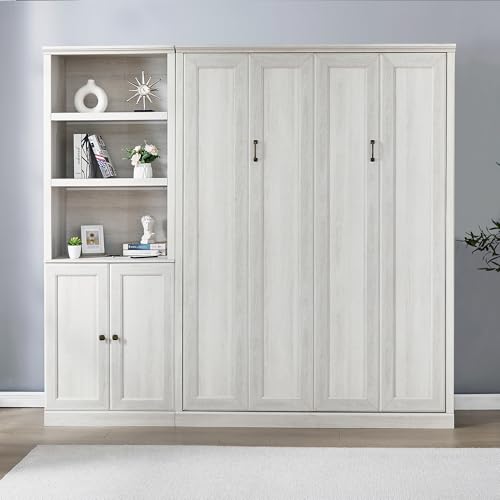 Queen Size Murphy Bed Wall Bed with a Storage Shelf, Space-Saving Wall Bed for Multipurpose Guest Room or Home Office - Gray