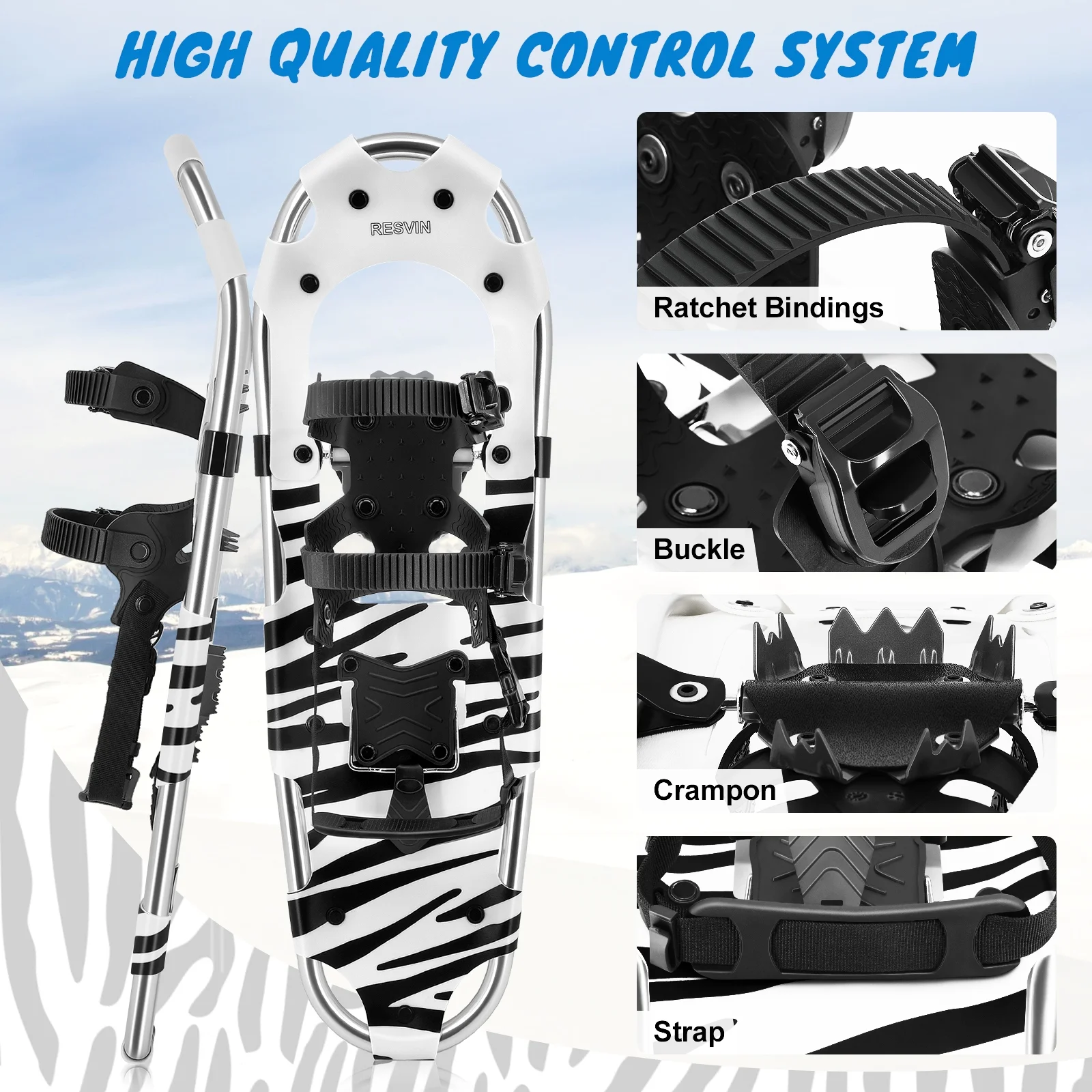 Snowshoes and 25" Snowboards Adjustable Bindings Hiking Trekking Poles Lightweight Zebra pattern Backpacking Aluminum with Carrying Tote Bag for adult