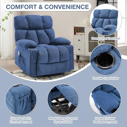 Massage Rocker Recliner Chair with Heat and Vibration Ergonomic Rocking Lounge Chair for Living Room Comfy Overstuffed Recliner with 4 Side Pockets,2 Cup Holders, USB Charge Port, Grey