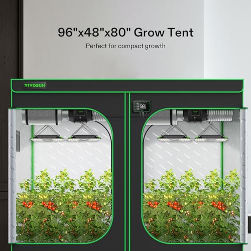 VIVOSUN 4x8 Grow Tent, 96"x48"x80" High Reflective Mylar with Observation Window and Floor Tray for Hydroponics Indoor Plant Growing