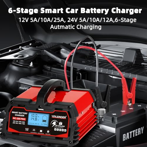 Battery Charger 40A, 12V/24V Lead Acid Smart Battery Charger, 12V LiFePO4 Car Battery Trickle Charger, Automatic Battery Maintainer for Car Motorcycle Lawn Mower Marine Boat Lead Acid Batteries