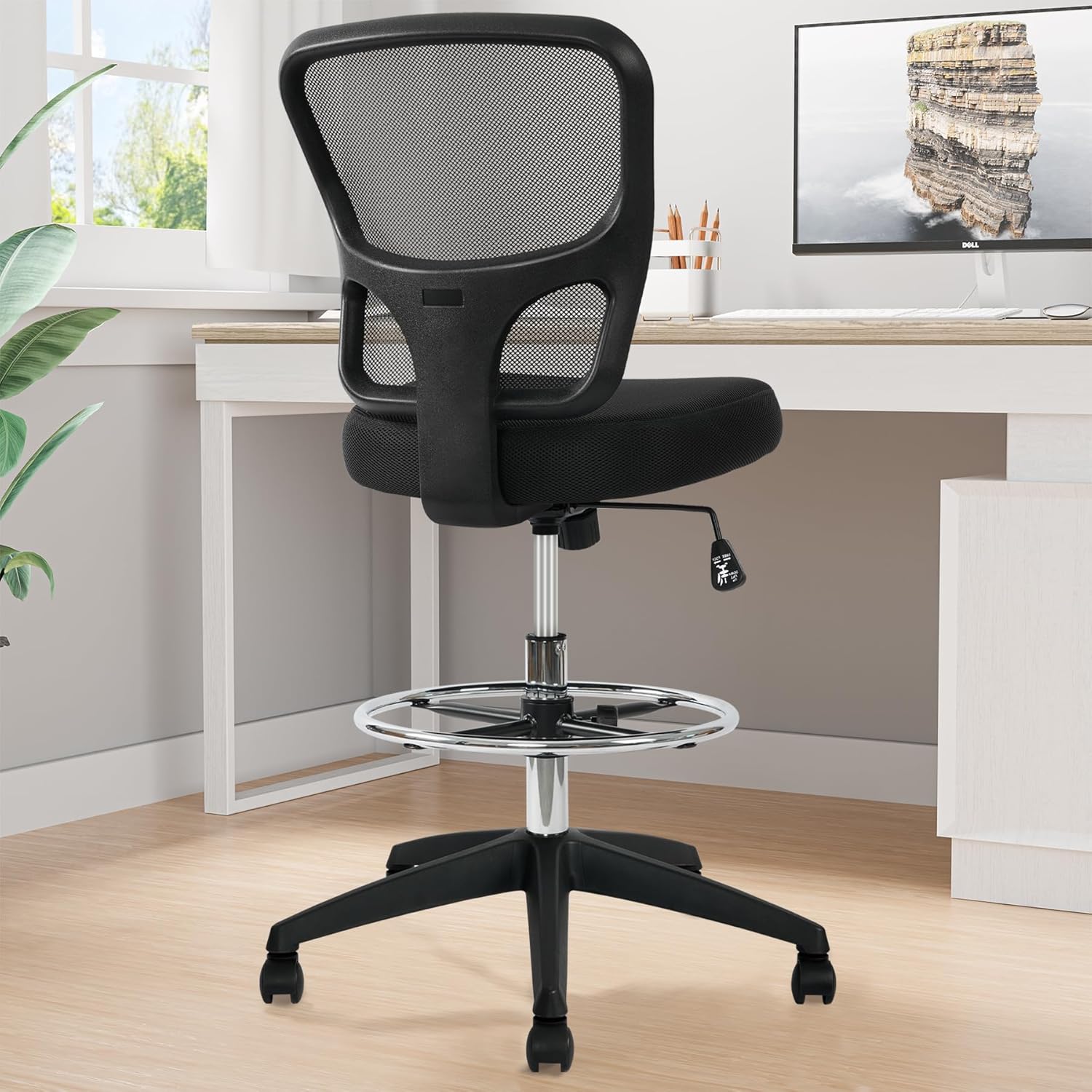 HYLONE Drafting Chairs Adjustable Height Stool Chair Armless Tall Office Chair High Back Ergonomic Office Chair Standing Desk Chair Armless Office Desk Chairs Drafting Swivel Chair with Footrest