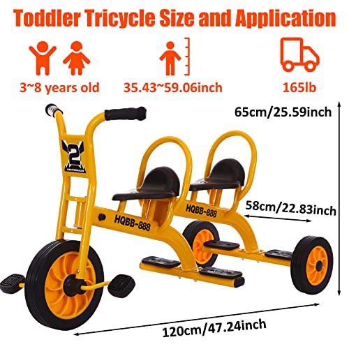 Kids Tricycle for Riders Ages 3+,Preschool Daycare Playground Kids Tricycle with Passenger Seat,Big Kids Tandem Trike with Inflation-Free Rubber Wheels,Kids Outdoor Play Equipment