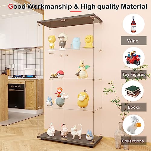 Henf Glass Display Cabinet with 4 Shelves,Modern Curio Cabinets with Glass Door & Lock,Floor Standing Storage Collection Display Case for Living Room Bedroom Office,16.7" W x 14.3" D x 64.7" H,White