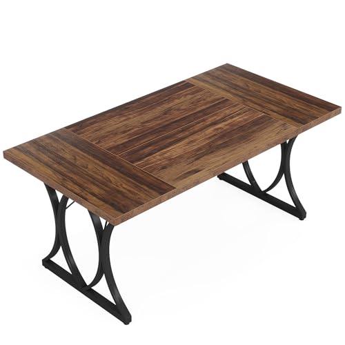 Tribesigns Farmhouse Dining Table for 6 People, 63 L x31W x 30 H Inches Rectangle Kitchen Table Dinner Table for Dinning Room&Kitchen, Living Room, (Brown& Black)