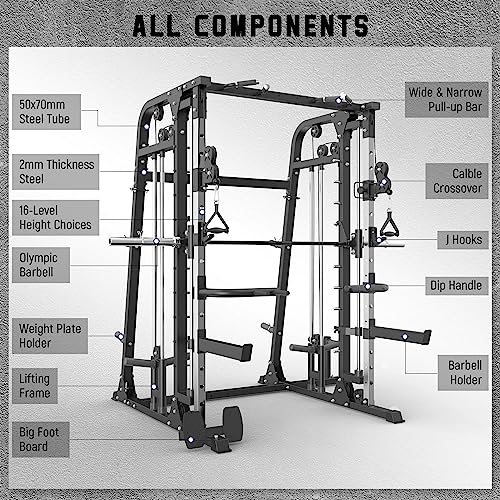 Major Fitness Smith Machine, All-in-One Home Gym Power Cage with Smith Bar and Two LAT Pull-Down Systems and Cable Crossover Machine for Home Gym