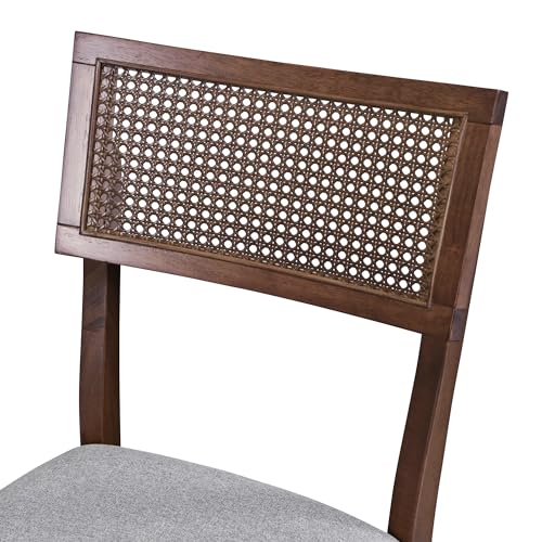 47.2'' Round Dining Table Set for 4 6 Wood Dining Room Table and 4 Upholstered Chairs 5-Piece Kitchen Table Leisure Coffee Table with Rattan Backrests Chairs, Walnut