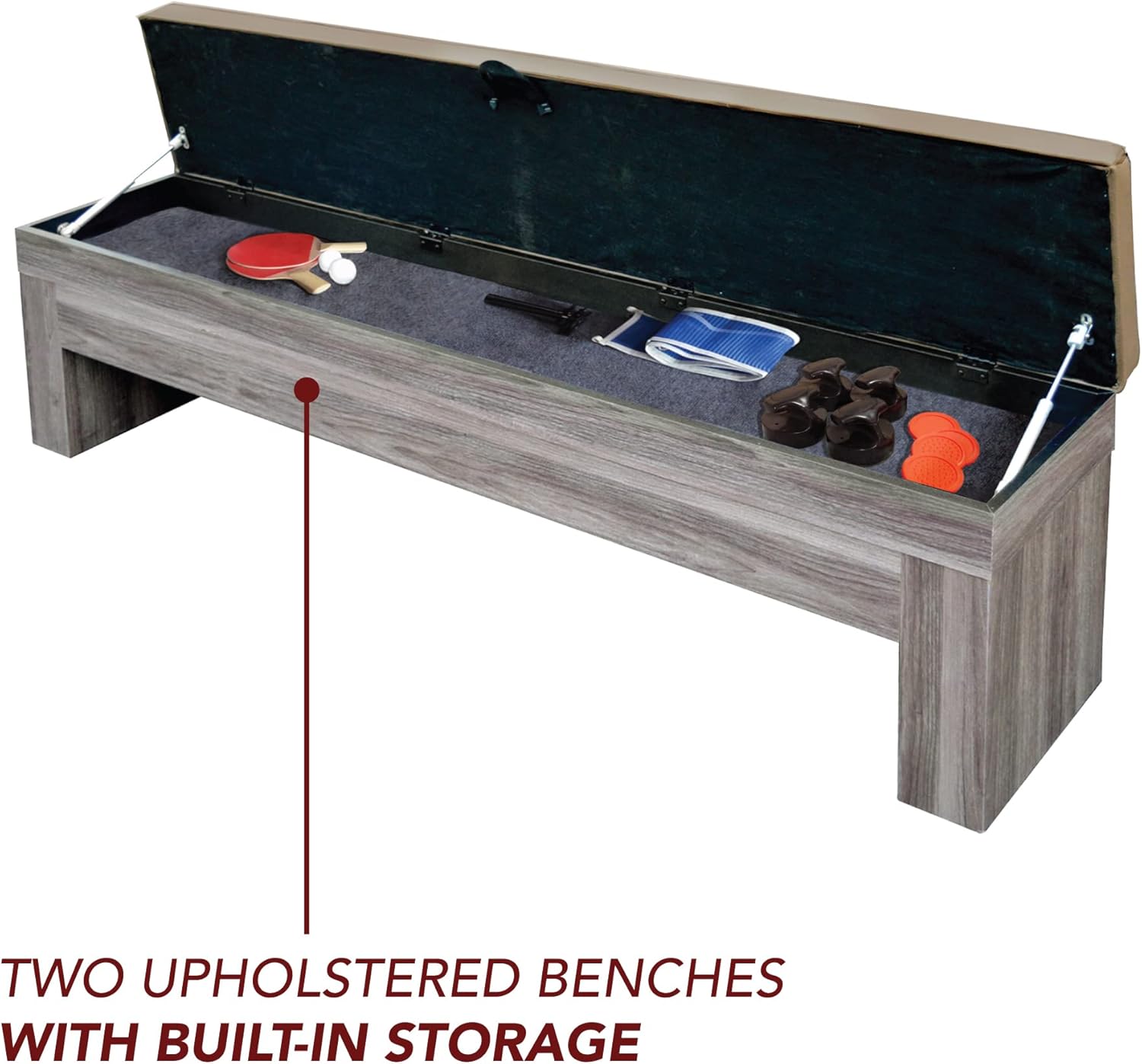 Hathaway Driftwood 7-ft Air Hockey Table Tennis Combination with Dining Top, Two Storage Benches, Free Accessories