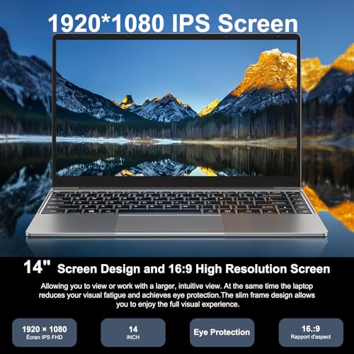2025 Laptop Computer 14 Inch Win 11 256GB SSD Up to 1TB SSD Expand Laptops Celeron N4020 Up to 2.8Ghz 1920x1080 FHD Dual WiFi BT4.2 with Webcam Keyboard Protect Flim for Business Student-Gray