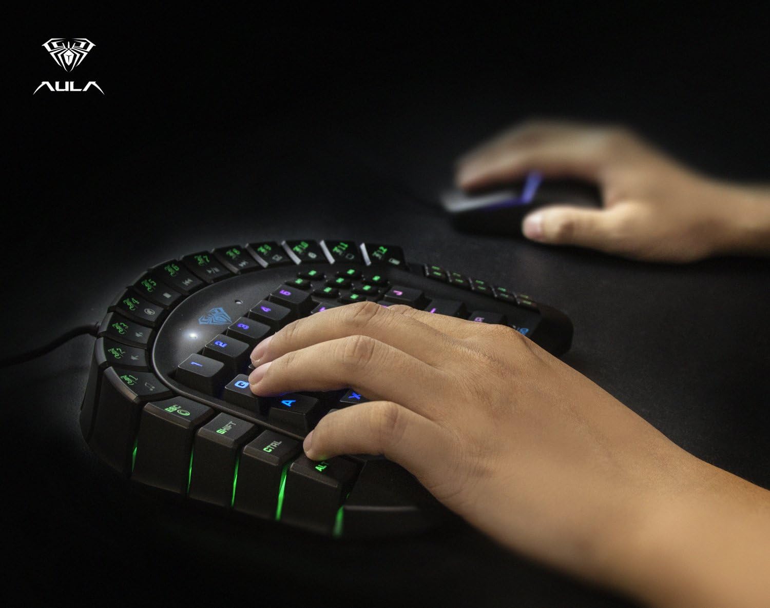 Beastron Aula Excalibur One Handed Mechanical Gaming Keyboard, Blue Switches, Software Customizable RGB Backlit Effects, 8 Programmable Macro Keys, and Removable Wrist Rest