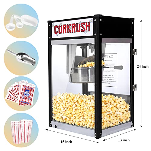 Popcorn Machine Movie Theater Style Tabletop Popcorn Popper Machine 8 Ounce for Home Old Fashioned Halloween Christmas Gift, Black