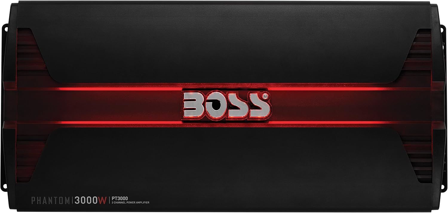 BOSS Audio Systems PT3000 2 Channel Car Amplifier – Phantom Series, 3000 Watts, Full Range, Class A/B, 2-4 Ohm Stable, MOSFET Power Supply, Bridgeable