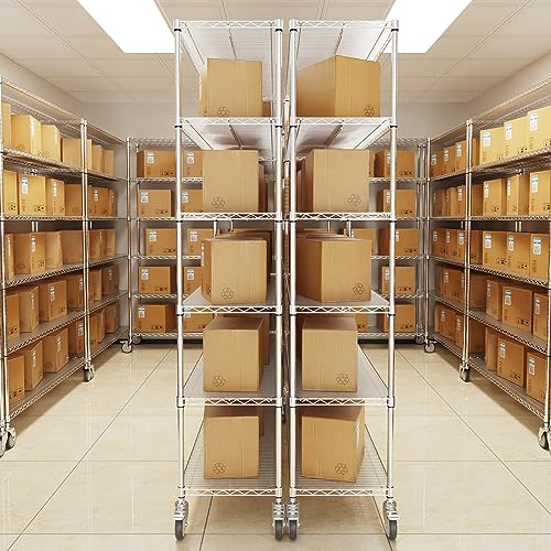 NSF 6 Tier 6000lbs Metal Shelf Wire Shelving Unit, Heavy Duty Adjustable Storage Rack with 5in Wheels and Shelf Liners for Commercial Grade Utility Steel Storage Rack - 18"D x 60"L x 87.5"H - Black