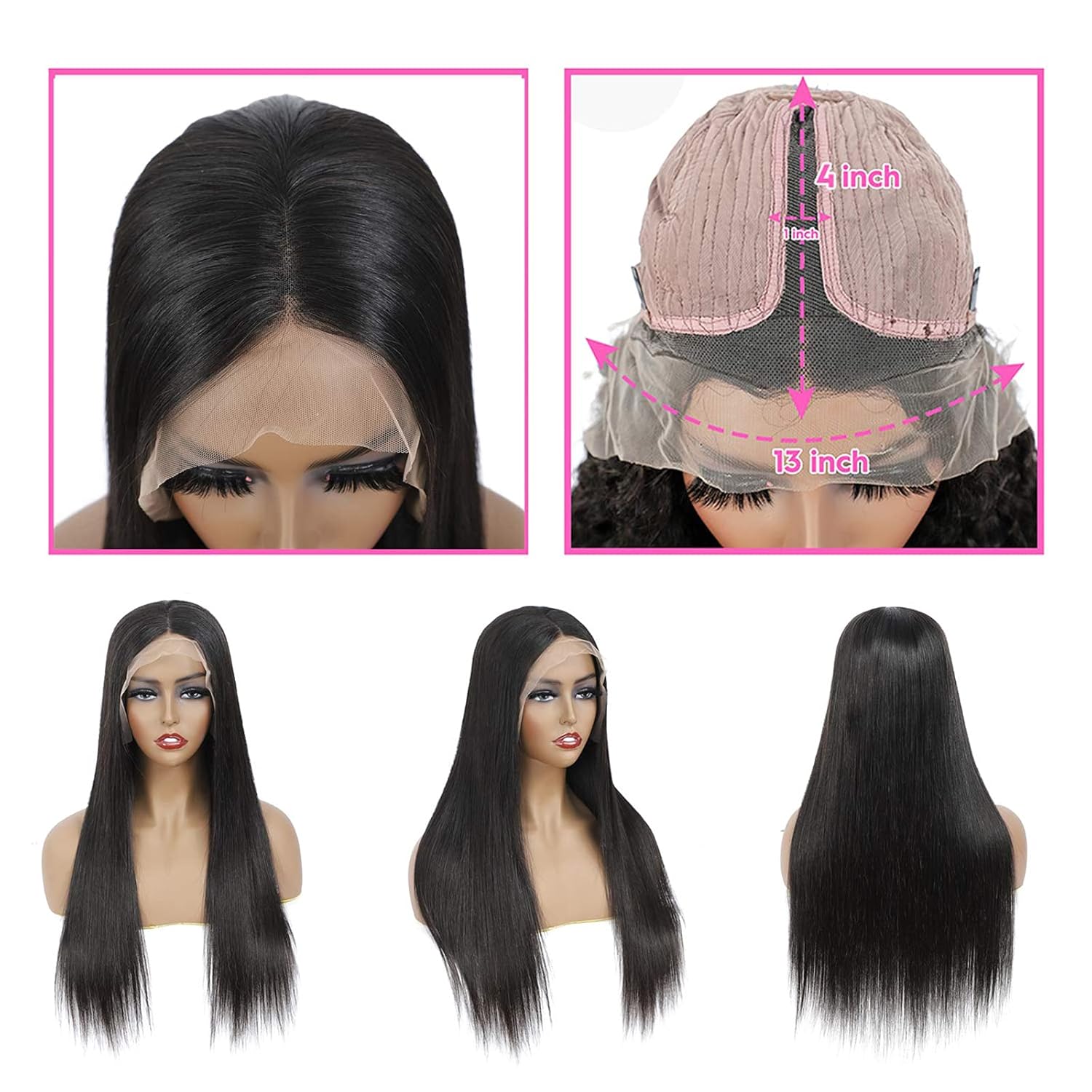 ISEE Hair Lace Front Wigs Human Hair 13x4x1 T Part Straight Transparent Lace Frontal Wigs for Black Women Human Hair 180% Density Pre Plucked with Baby Hair Full and Thick Natural Color 26inch