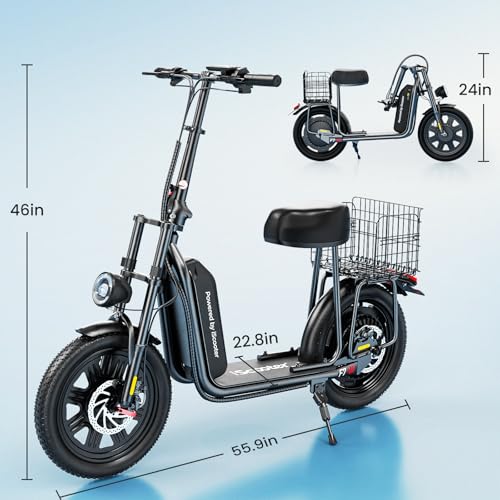 iScooter Electric Scooter with Seat, 37/21 Miles Long Range & 28/19/15.6 MPH Top Speed, 14"/12"/10" Pneumatic Tire, Height Adjustable Seat & Handlebar, Dual Suspensions Commuting Scooter with Basket