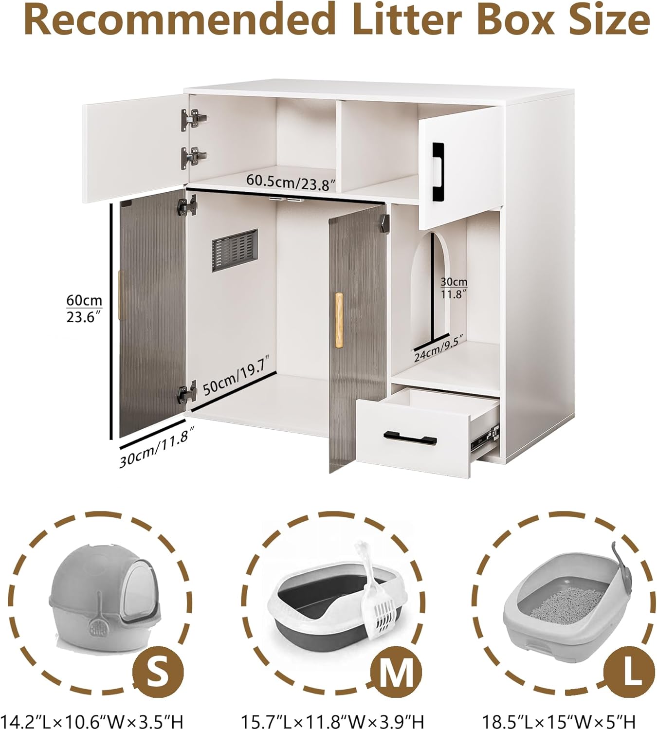 Cat Litter Box Enclosure Furniture Style White Cat Cabinet Side Table with Storage Space for Living Room, 37.4'' x 19.7'' x 35.4''