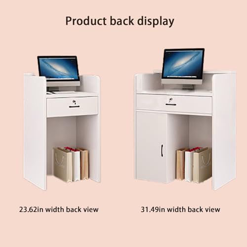 Small Reception Desk,Reception Desk with Counterand LED Lights,Checkout Counter with Drawers, Standing Front Receptionist Desk, Reception Counter for Supermarket Convenience Store Hotel (White, 60cm)