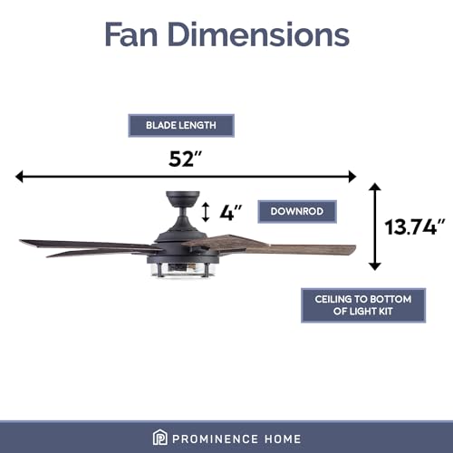 Prominence Home Freyr, 52 Inch Indoor Outdoor LED Ceiling Fan with Light, Remote Control, Dual Mounting Options, 5 Dual Finish Blades, Reversible Motor - 51484-01 (Textured Black)