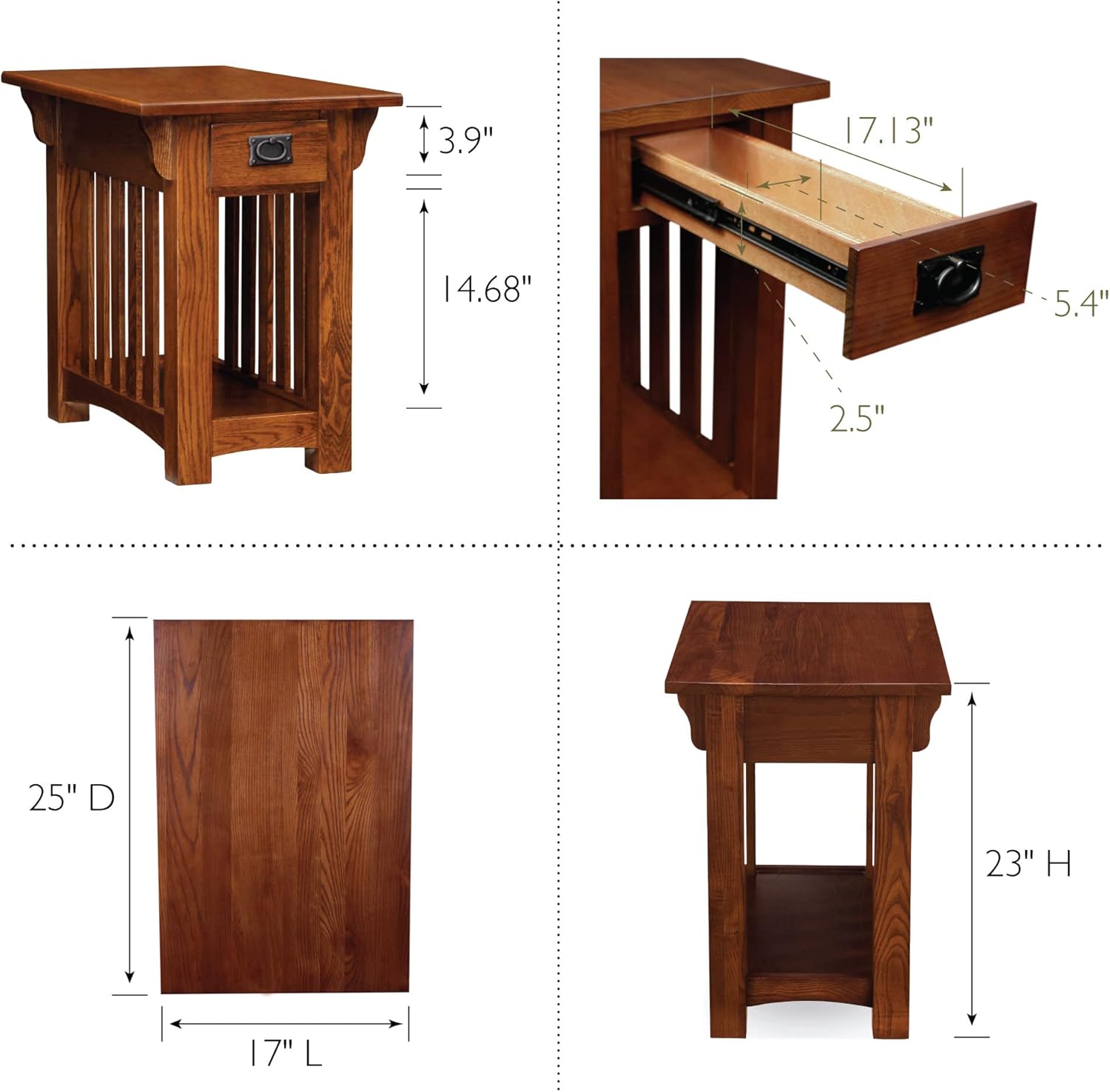 Leick Home Mission Impeccable Drawer Side Table and Recliner Wedge Table, Solid Wood, Medium Oak Finish
