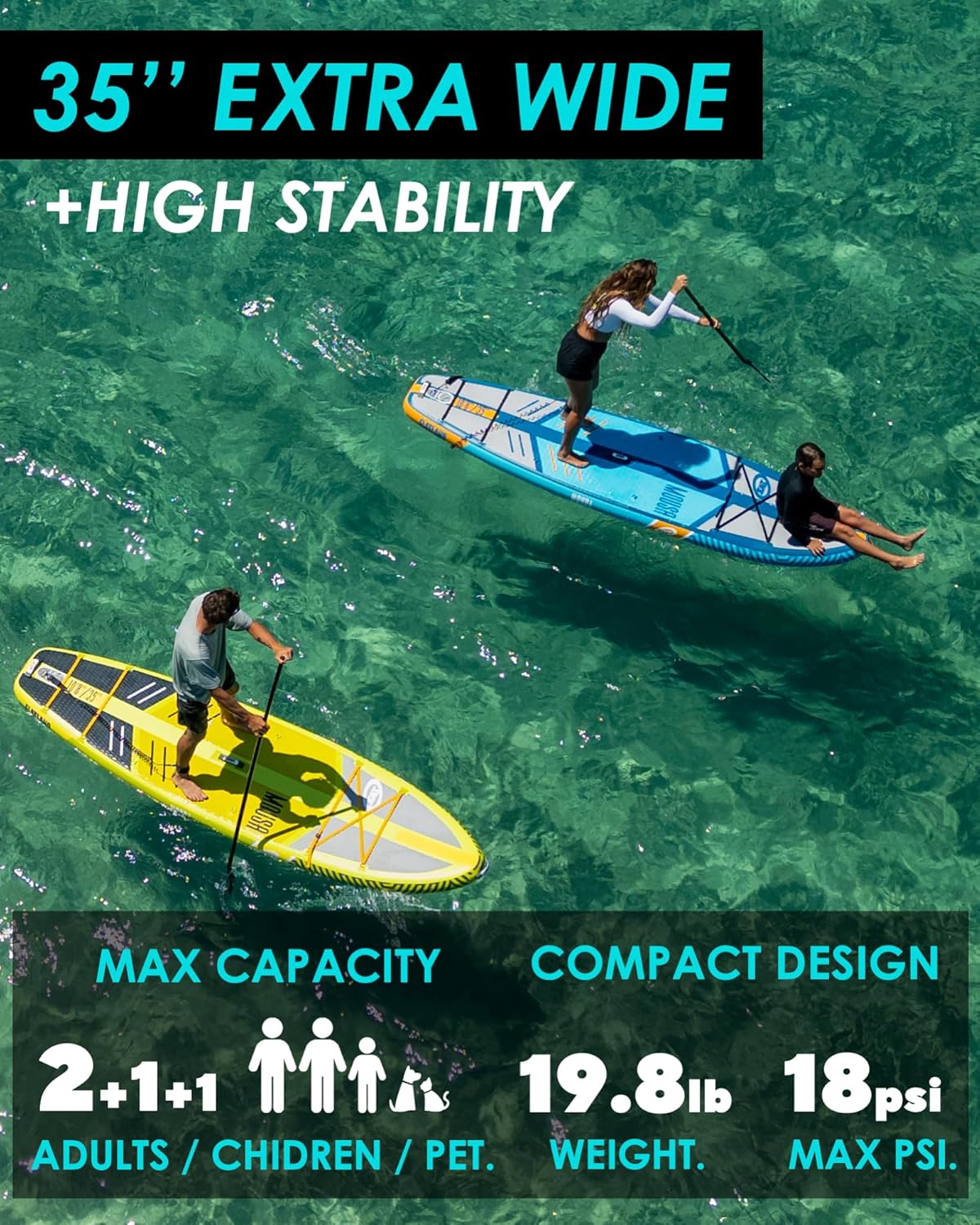 10'8/11'*35" Extra Wide Inflatable Paddle Boards, Stable Stand-up Paddleboard for 3 People/Family w/Shoulder Strap, 100L Backpack, Paddle Boards for Adults w/Floatable Paddle, US Central Fin