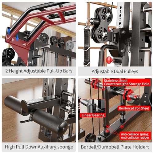 L05/07 Smith Machine，Multi-Function Squat Rack Power Cage with Cable Crossover System,with Weight Bench, Olympic Barbell Weight Set, for Home Gym