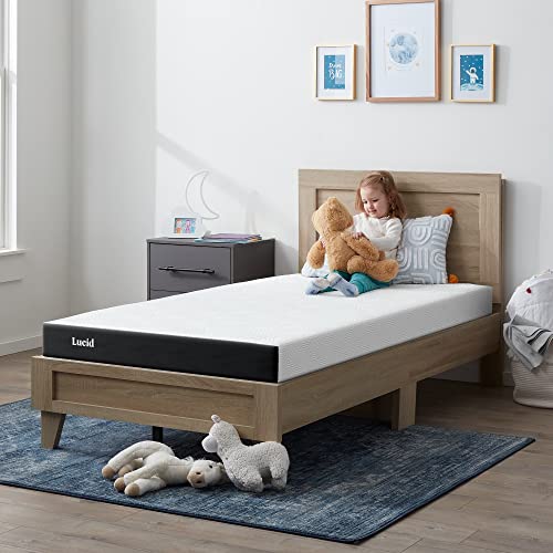Lucid 5 Inch Firm Gel Memory Foam Mattress + Premium 100% Waterproof Cotton Terry Top Mattress Protector - Twin Size