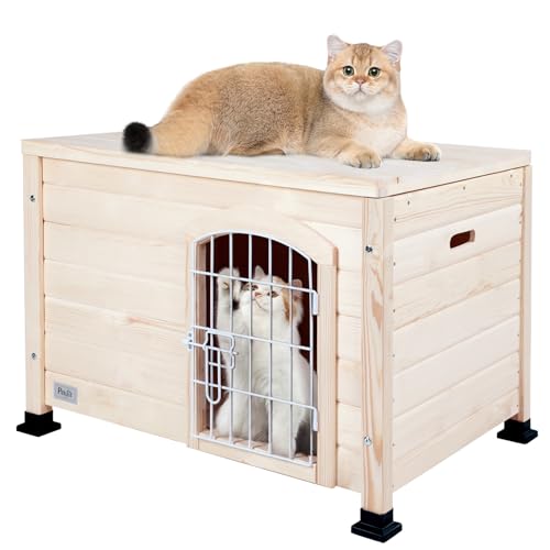 Petsfit Large Dog House with Terrace & Openable Asphalt Roof, 45" L x 54" W x33 H, XL Dog House Outdoor with Elevated Floor, Window & Door Flap, Outdoor Dog House for Large Dogs