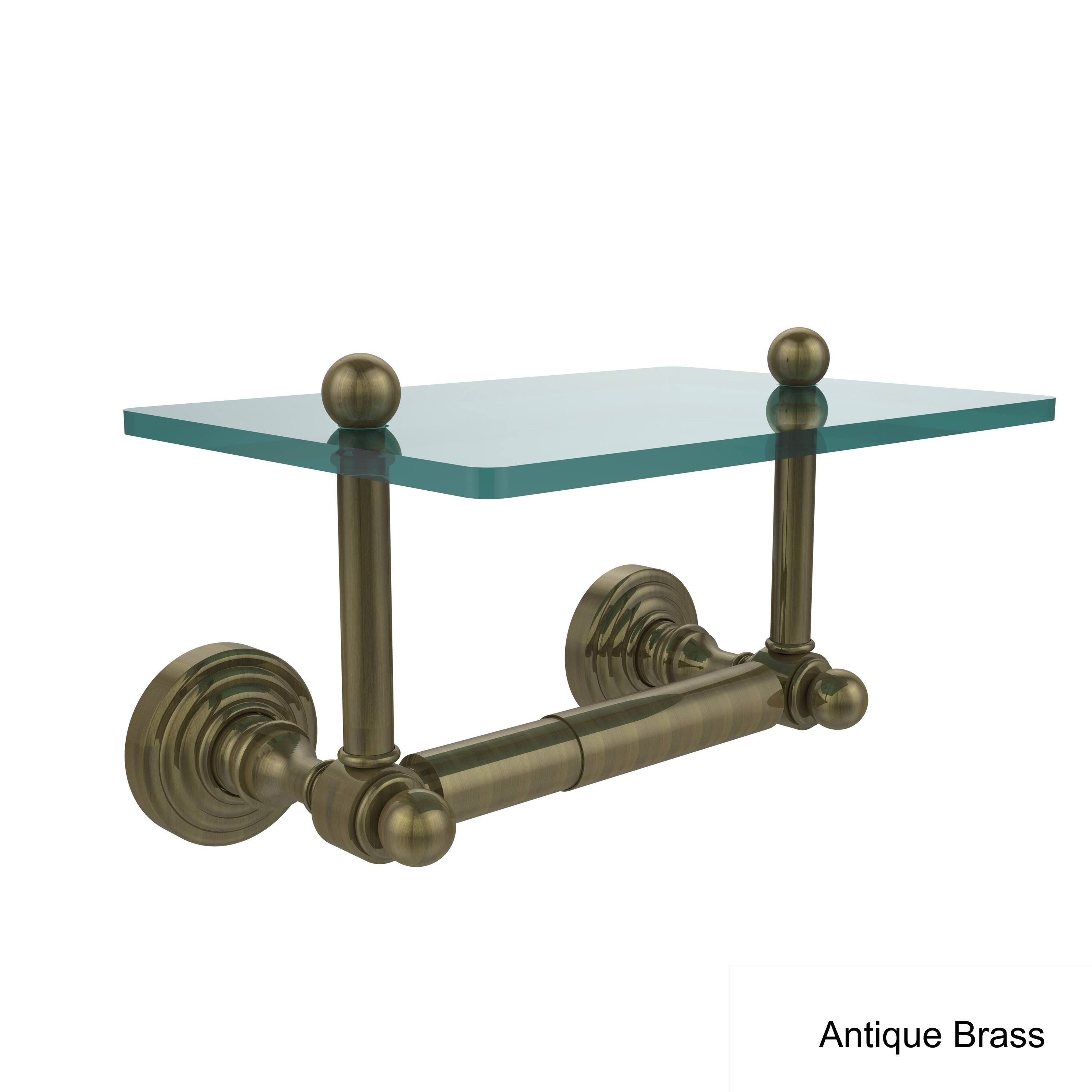 Allied Brass Waverly Place Two Post Toilet Tissue Holder with Glass Shelf Black Matte