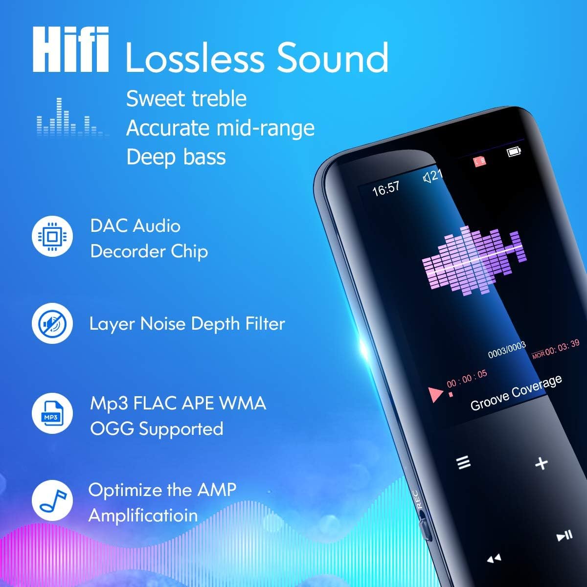 32GB Mp3 Player with Bluetooth 5.0 - Portable Digital Lossless Music Player for Walking Running,Super Light Metal Shell Touch Buttons with TF Card Expansion, Pack of 2