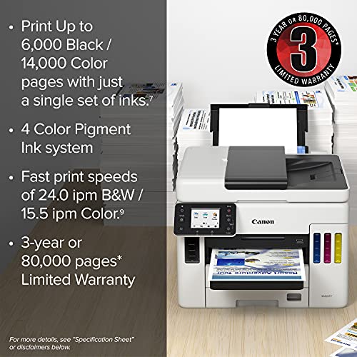 Canon Megatank GX7120 Wireless All-in-One Printer, Print, Copy, Scan and Fax with 2.7" LCD Touch Screen and Auto Document Feeder, White