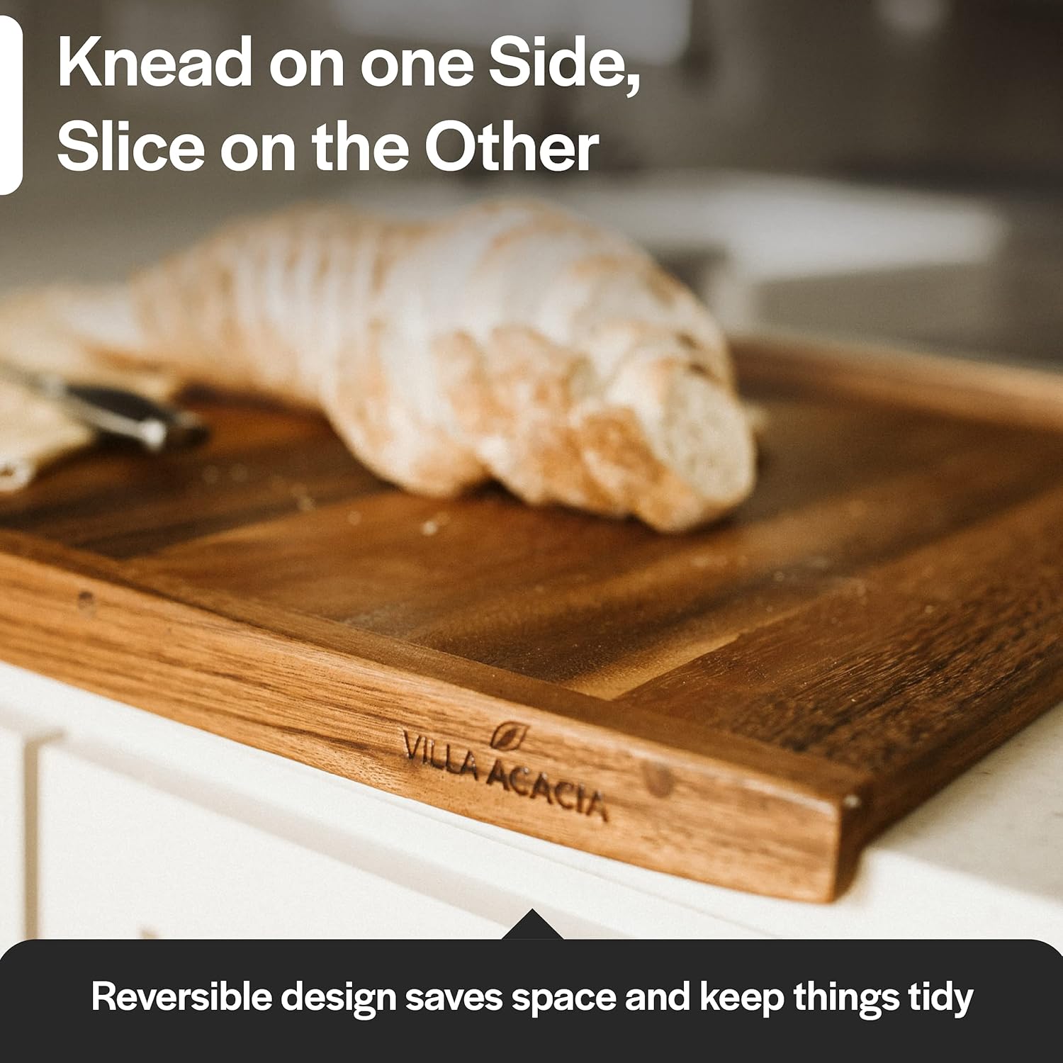 Villa Acacia Wood Pastry Board - Reversible Wooden Boards for Rolling, Cutting & Kneading Pack of 2