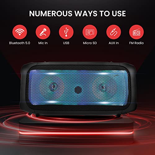 Pyle Wireless BT Portable Boombox Speaker - 600W Rechargeable Speaker, Portable Barrel Loud Stereo System - DJ Sound Effects, Flashing LED, FM/Aux/MP3/USB/SD/1/4 in, Includes Microphone PPHP265DJB