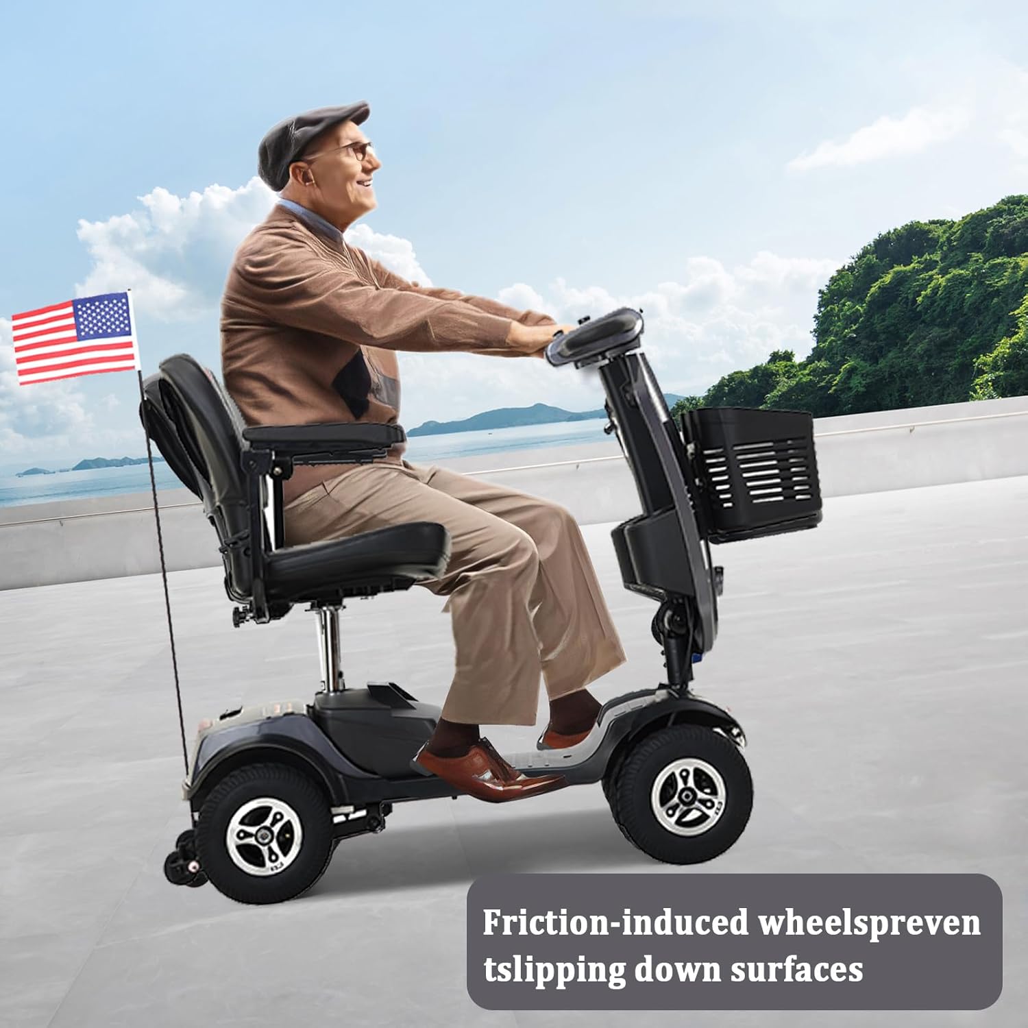 4 Wheel Mobility Scooter Foldable Mobility Scooter for Adults & Seniors 300 lbs Capacity Compact for Travel Long Range Power Extended Battery with Charger Basket and Front LED Light -Grey