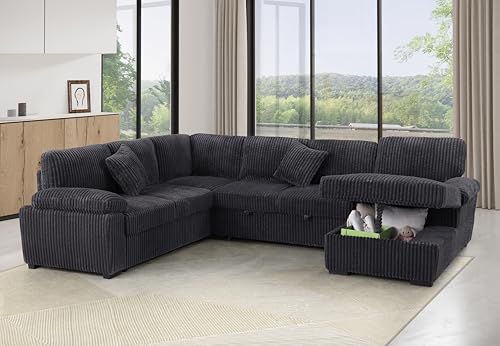 Oversized U-Shaped Sectional Sofa Couch Plush Corduroy Upholstered Modular Deep Seat Sofa&Couch Sectional W/Right Facing Chaise Lounge and 7 Toss Pillows for Home Apartment Living Room Furniture Sets