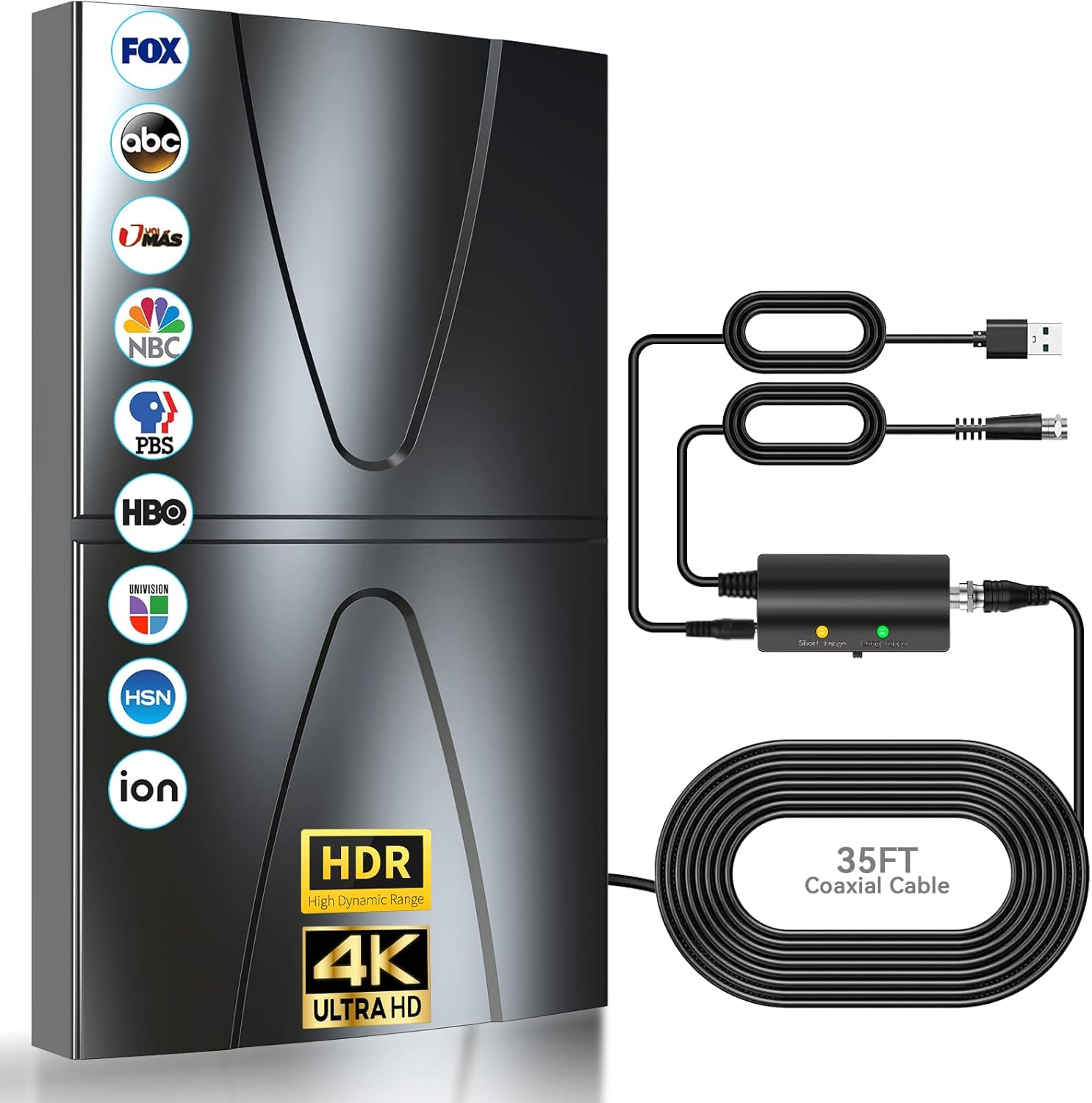 2022 Amplified HD TV Antenna, Indoor/Outdoor Digital Antenna up to 400 Miles Range-Support 4K 1080P All TVs HD Local Channels 360° Reception-with Smart Amplifier Signal Booster/35FT Coaxial Cable