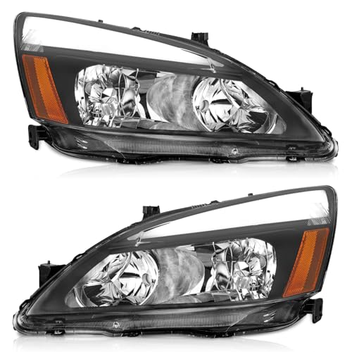 LED Headlight Assembly for 03 04 05 06 07 Honda Accord, for 2003-2007 Accord OE Headlamp with Sequential Turn Signal, Black Housing Clear ReflectorLeft+Right